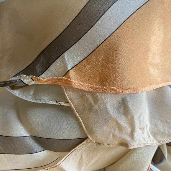 Vintage Silk Scarf Peach Gray Beige and White Diagonal Stripe Bias - Picture 2 of 5